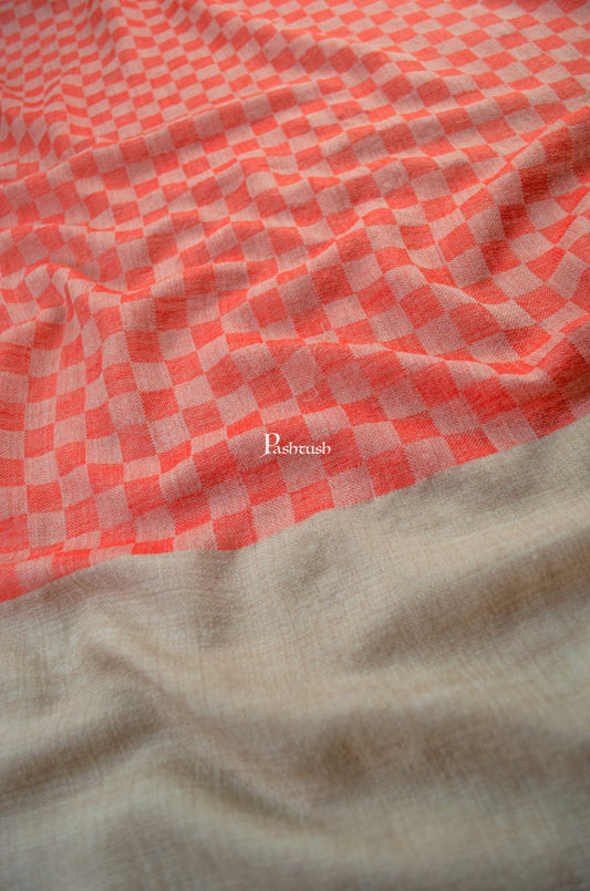 Pashtush India Mens Scarves Stoles and Mufflers Pashtush Mens Extra Fine Wool Reversible Stole, Checkered Design, Deep Orange