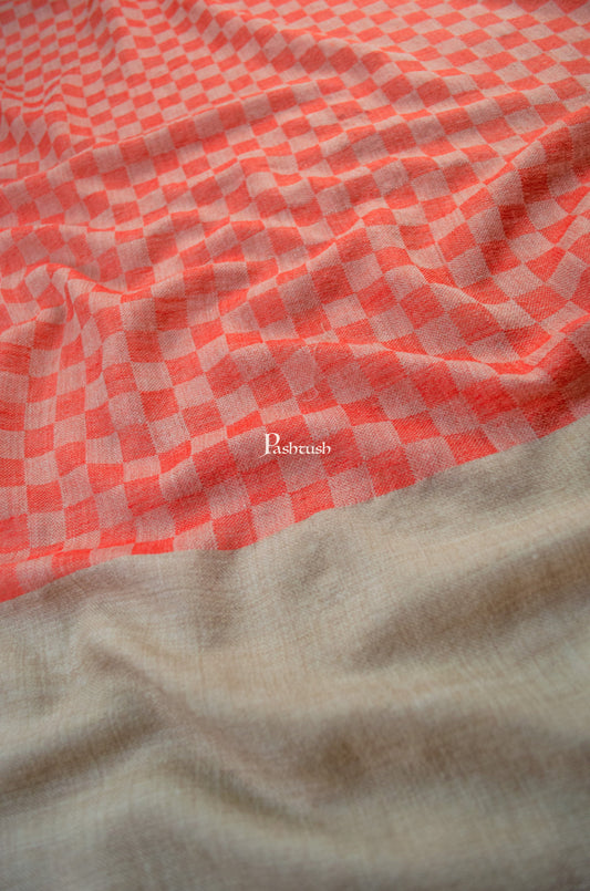Pashtush India Mens Scarves Stoles and Mufflers Pashtush Mens Extra Fine Wool Reversible Stole, Checkered Design, Deep Orange