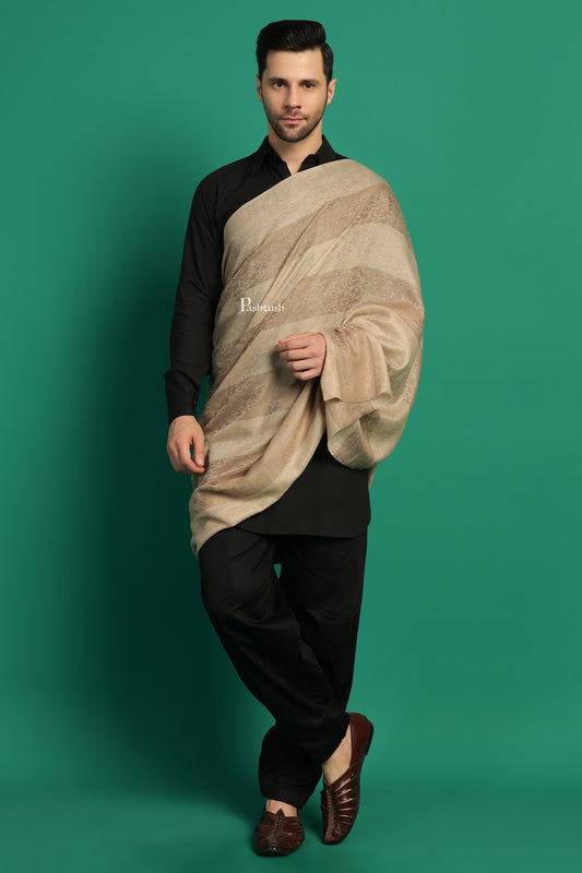 Pashtush India Mens Shawls Gents Shawl Pashtush Mens Extra Fine Wool Shawl, Check Ambi Design, Beige