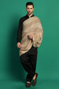 Pashtush India Mens Shawls Gents Shawl Pashtush Mens Extra Fine Wool Shawl, Check Ambi Design, Beige