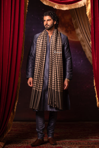 Pashtush India Mens Shawls Gents Shawl Pashtush Mens Extra Fine Wool Shawl, Checkerd Design, Black