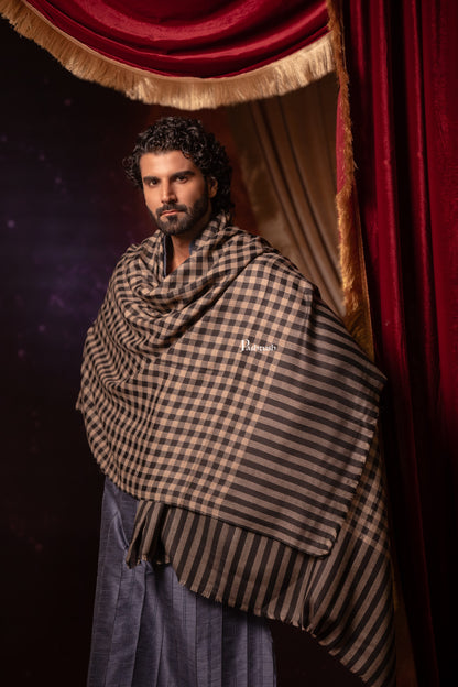 Pashtush India Mens Shawls Gents Shawl Pashtush Mens Extra Fine Wool Shawl, Checkerd Design, Black