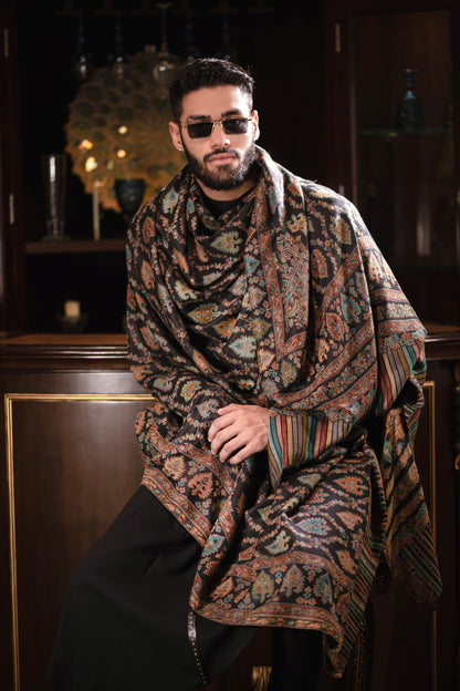 Pashtush India Mens Shawls Gents Shawl Pashtush mens Extra Fine Wool shawl, Ethnic design, Black