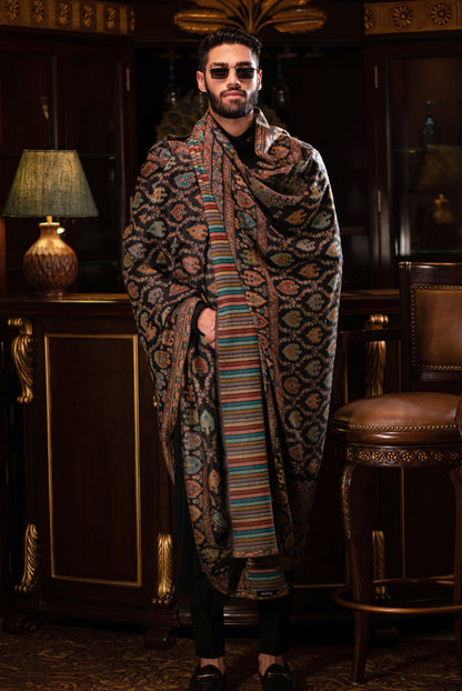 Pashtush India Mens Shawls Gents Shawl Pashtush mens Extra Fine Wool shawl, Ethnic design, Black