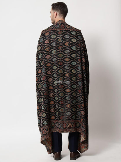 Pashtush India Mens Shawls Gents Shawl Pashtush mens Extra Fine Wool shawl, Ethnic design, Black