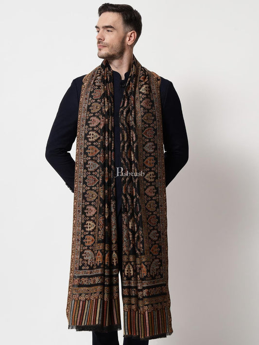 Pashtush India Mens Shawls Gents Shawl Pashtush mens Extra Fine Wool shawl, Ethnic design, Black