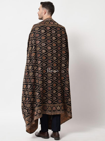 Pashtush India Mens Shawls Gents Shawl Pashtush mens Extra Fine Wool shawl, Ethnic design, Black
