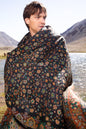 Pashtush India Mens Shawls Gents Shawl Pashtush Mens Extra Fine Wool Shawl, Ethnic Weave Design, Black