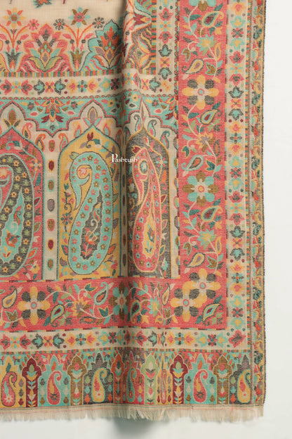 Pashtush India Mens Shawls Gents Shawl Pashtush Mens Extra Fine Wool Shawl, Paisley Design, Beige