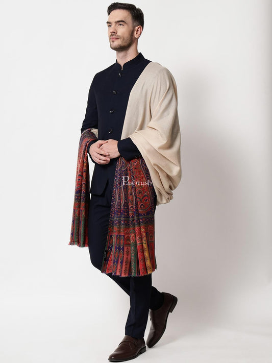 Pashtush India Mens Scarves Stoles and Mufflers Pashtush mens Extra Fine Wool shawl,  Printed Palla design, Multicolour