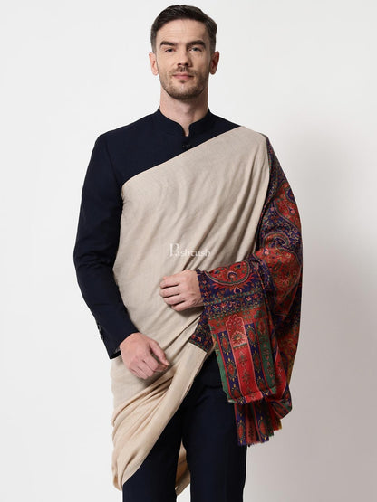 Pashtush India Mens Scarves Stoles and Mufflers Pashtush mens Extra Fine Wool shawl,  Printed Palla design, Multicolour