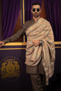 Pashtush India Mens Shawls Gents Shawl Pashtush Mens Extra Fine Wool Shawl, Stripe Weave Design, Beige