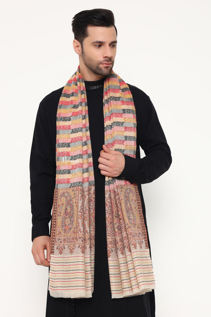 Pashtush India Mens Scarves Stoles and Mufflers Pashtush Mens Extra Fine Wool Stole, Ambi Palla Design, Beige