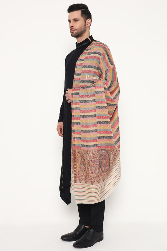 Pashtush India Mens Scarves Stoles and Mufflers Pashtush Mens Extra Fine Wool Stole, Ambi Palla Design, Beige