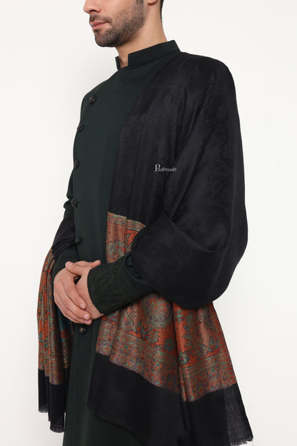 Pashtush India Mens Scarves Stoles and Mufflers Pashtush Mens Extra Fine Wool Stole, Ambi Palla Design, Black