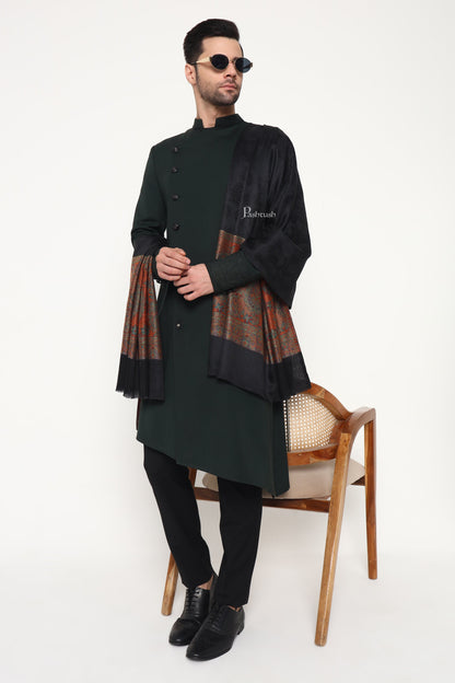 Pashtush India Mens Scarves Stoles and Mufflers Pashtush Mens Extra Fine Wool Stole, Ambi Palla Design, Black
