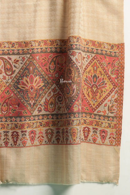 Pashtush India Mens Scarves Stoles and Mufflers Pashtush Mens Extra Fine Wool Stole, Aztec Palla Design, Beige