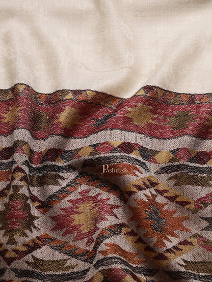 Pashtush India Mens Scarves Stoles and Mufflers Pashtush mens Extra Fine Wool stole, aztec weave design, Beige