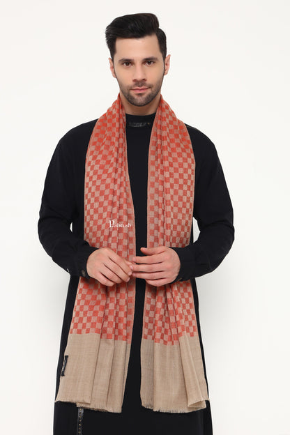 Pashtush India Mens Scarves Stoles and Mufflers Pashtush Mens Extra Fine Wool Stole, Checkerd Design, Orange