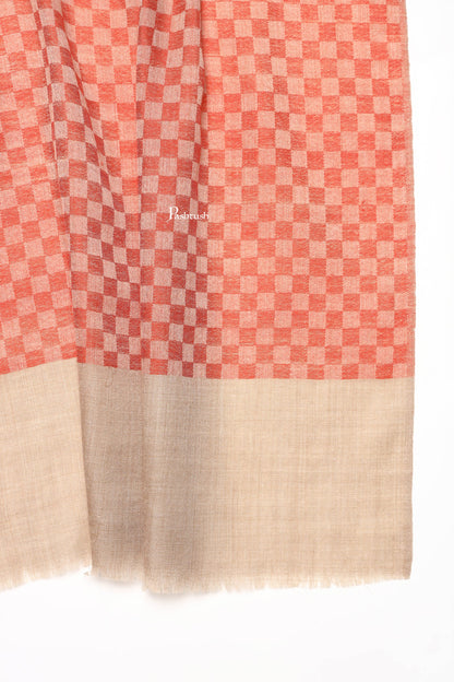 Pashtush India Mens Scarves Stoles and Mufflers Pashtush Mens Extra Fine Wool Stole, Checkerd Design, Orange