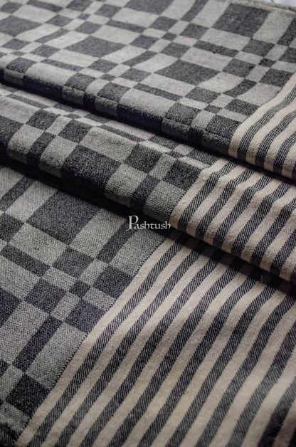 Pashtush India Mens Stoles and Scarves Scarf Pashtush Mens Extra Fine Wool stole, Checkered design, Black
