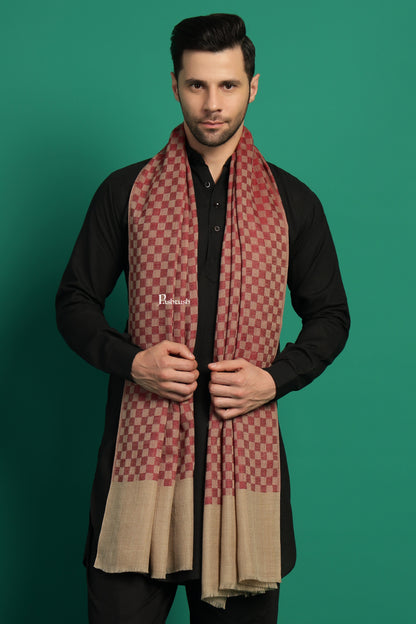 Pashtush India Mens Scarves Stoles and Mufflers Pashtush Mens Extra Fine Wool Stole, Checkered Design, Maroon