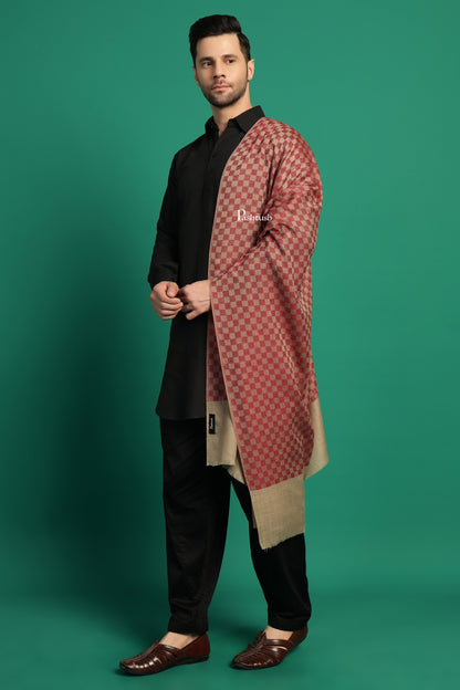 Pashtush India Mens Scarves Stoles and Mufflers Pashtush Mens Extra Fine Wool Stole, Checkered Design, Maroon