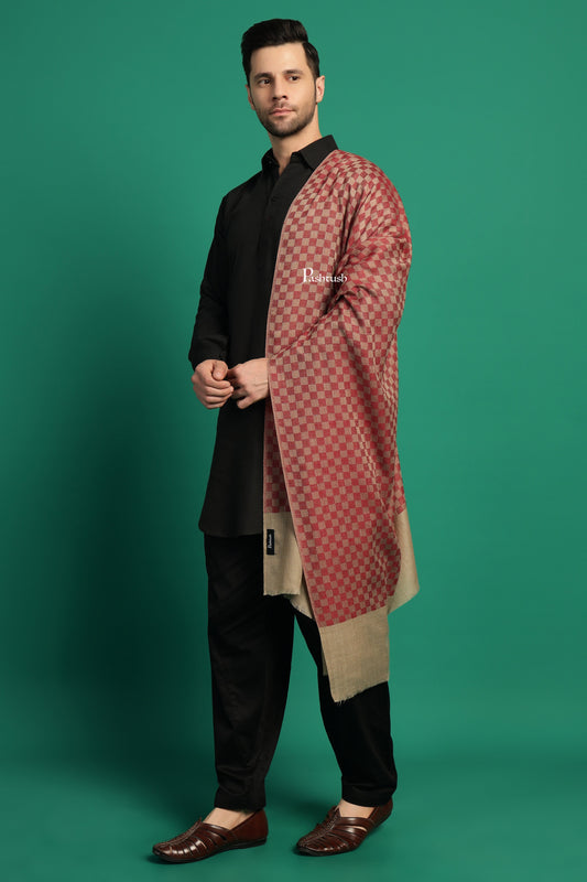 Pashtush India Mens Scarves Stoles and Mufflers Pashtush Mens Extra Fine Wool Stole, Checkered Design, Maroon