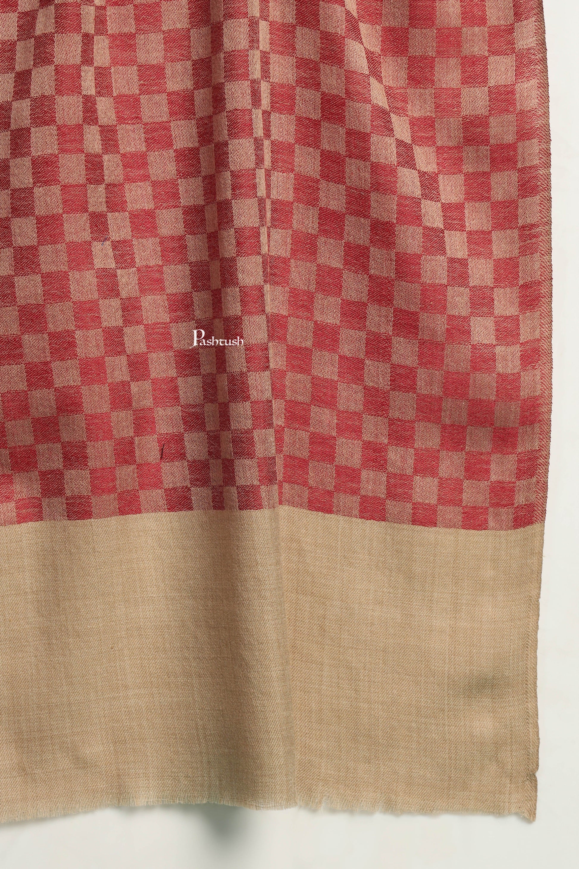 Pashtush India Mens Scarves Stoles and Mufflers Pashtush Mens Extra Fine Wool Stole, Checkered Design, Maroon