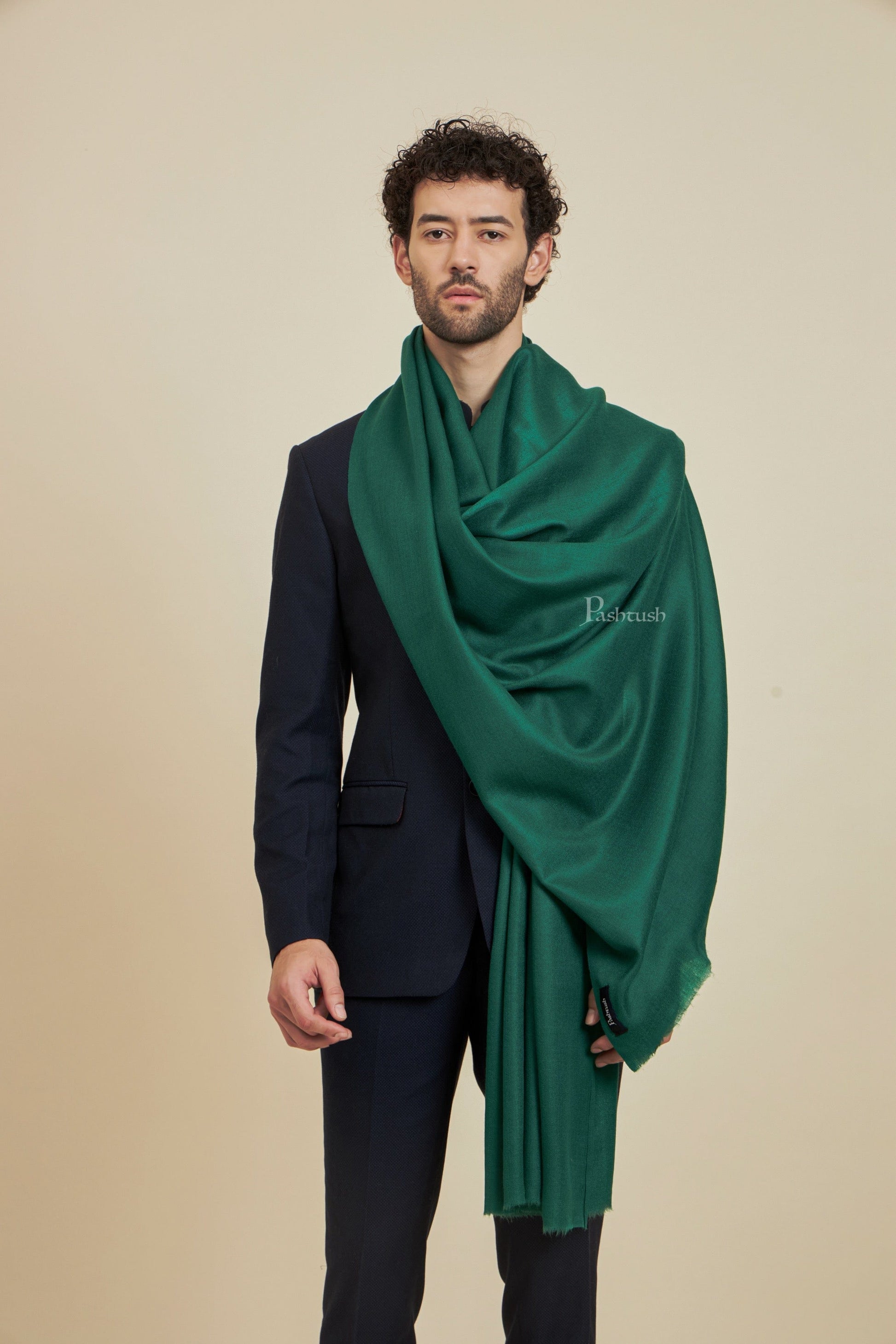 Pashtush India Mens Scarves Stoles and Mufflers Pashtush Mens Extra Fine Wool Stole,  Design, Bottle Green