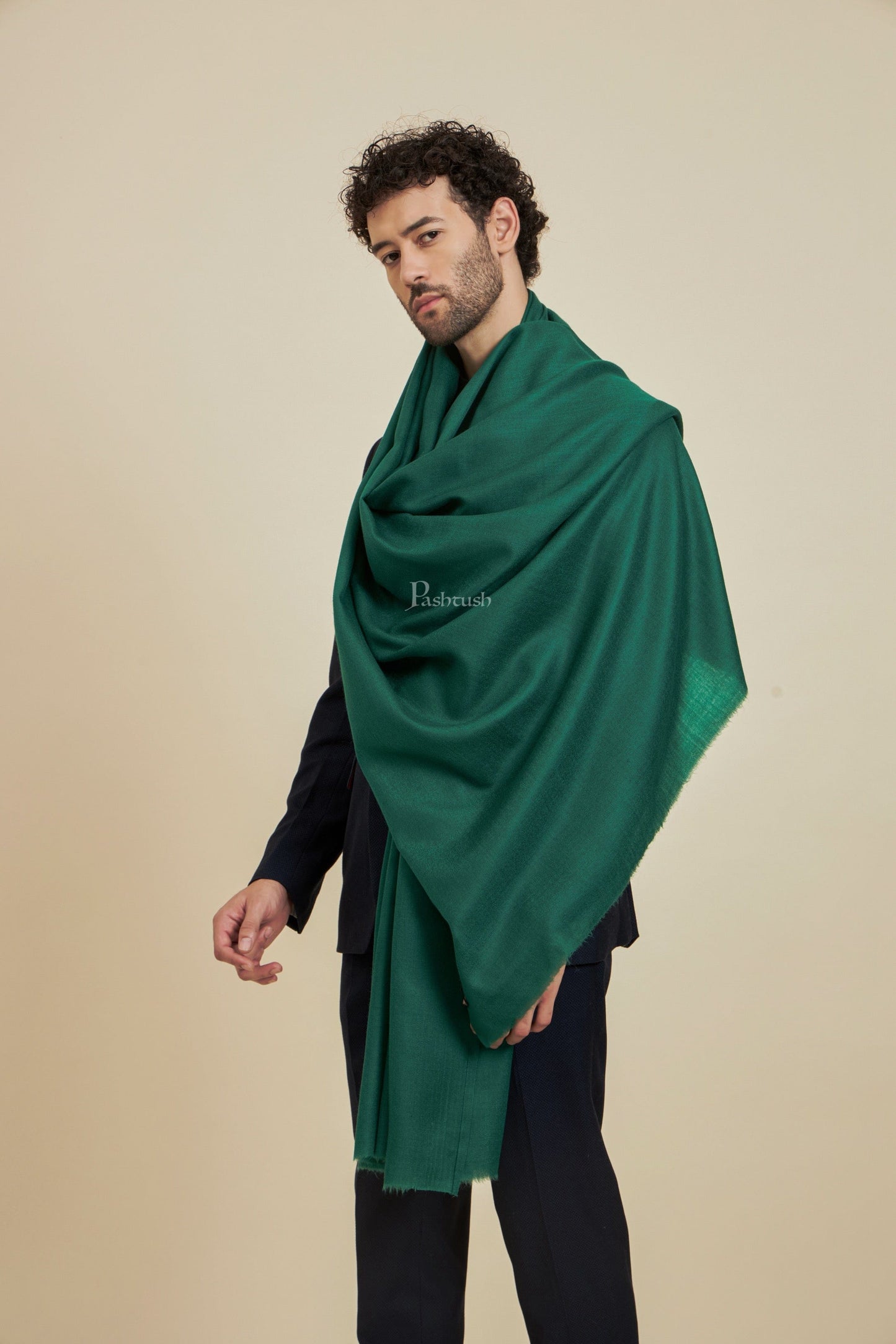 Pashtush India Mens Scarves Stoles and Mufflers Pashtush Mens Extra Fine Wool Stole,  Design, Bottle Green