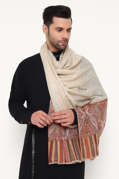 Pashtush India Mens Scarves Stoles and Mufflers Pashtush Mens Extra Fine Wool Stole, Ethnic Weave Design, Beige