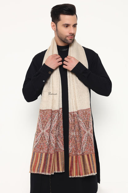 Pashtush India Mens Scarves Stoles and Mufflers Pashtush Mens Extra Fine Wool Stole, Ethnic Weave Design, Beige