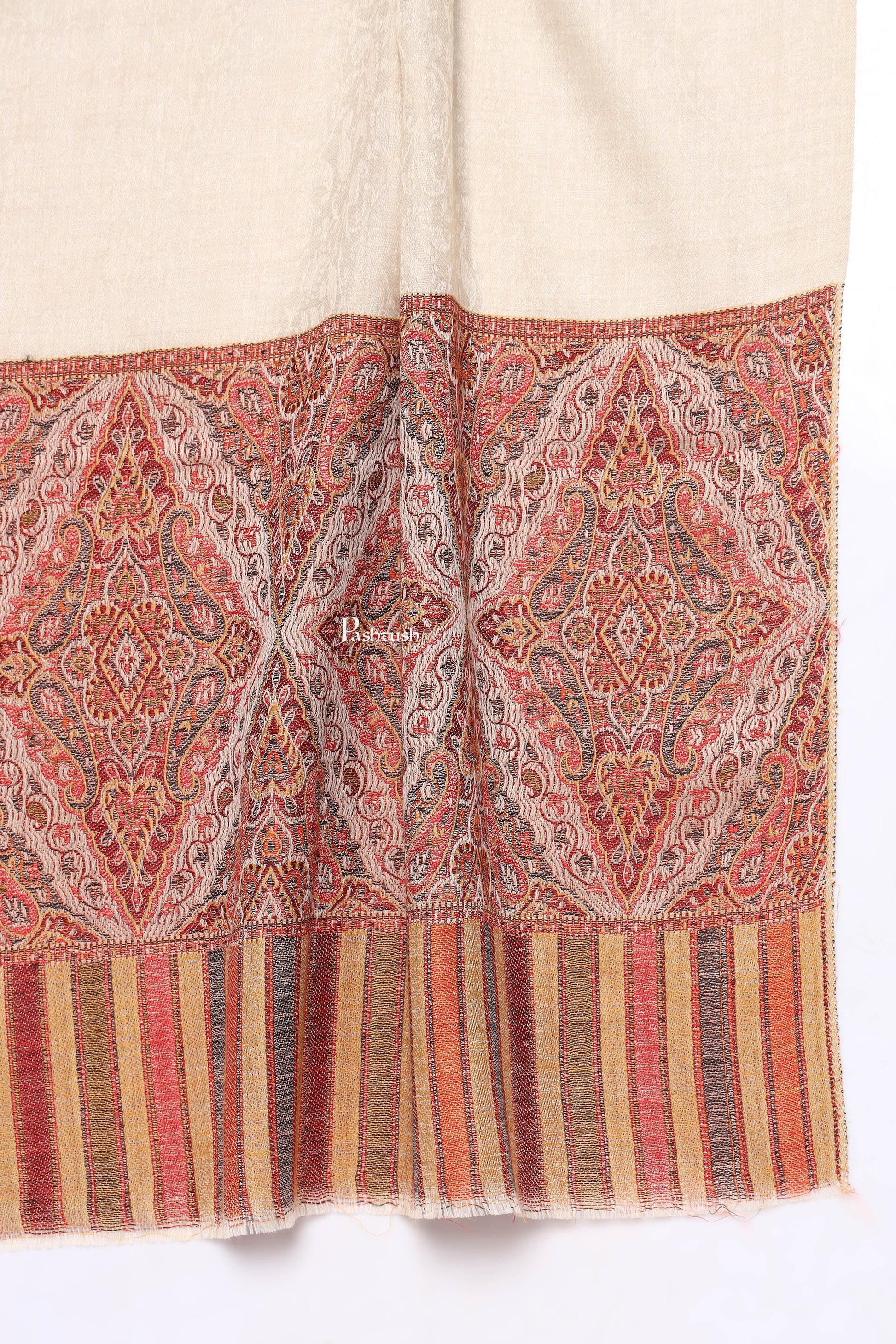Pashtush India Mens Scarves Stoles and Mufflers Pashtush Mens Extra Fine Wool Stole, Ethnic Weave Design, Beige