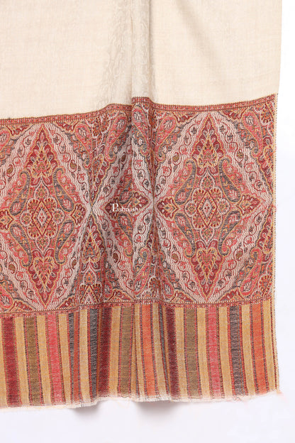 Pashtush India Mens Scarves Stoles and Mufflers Pashtush Mens Extra Fine Wool Stole, Ethnic Weave Design, Beige