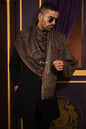 Pashtush India Mens Scarves Stoles and Mufflers Pashtush Mens Extra Fine Wool Stole, Ethnic  Weave Design, Black