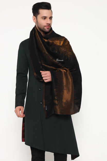 Pashtush India Mens Scarves Stoles and Mufflers Pashtush Mens Extra Fine Wool Stole, Ethnic Weave Design, Black