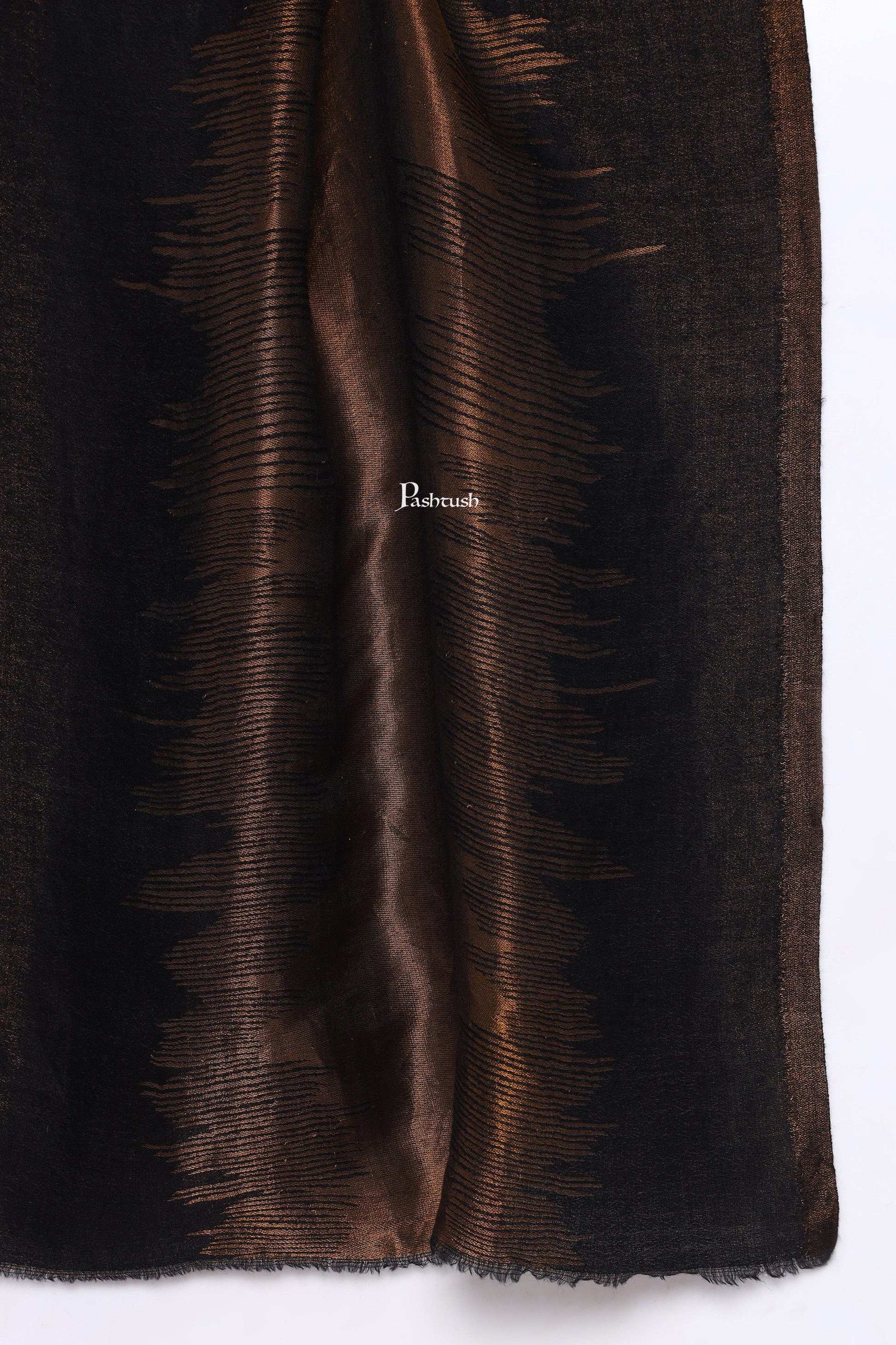 Pashtush India Mens Scarves Stoles and Mufflers Pashtush Mens Extra Fine Wool Stole, Ethnic Weave Design, Black
