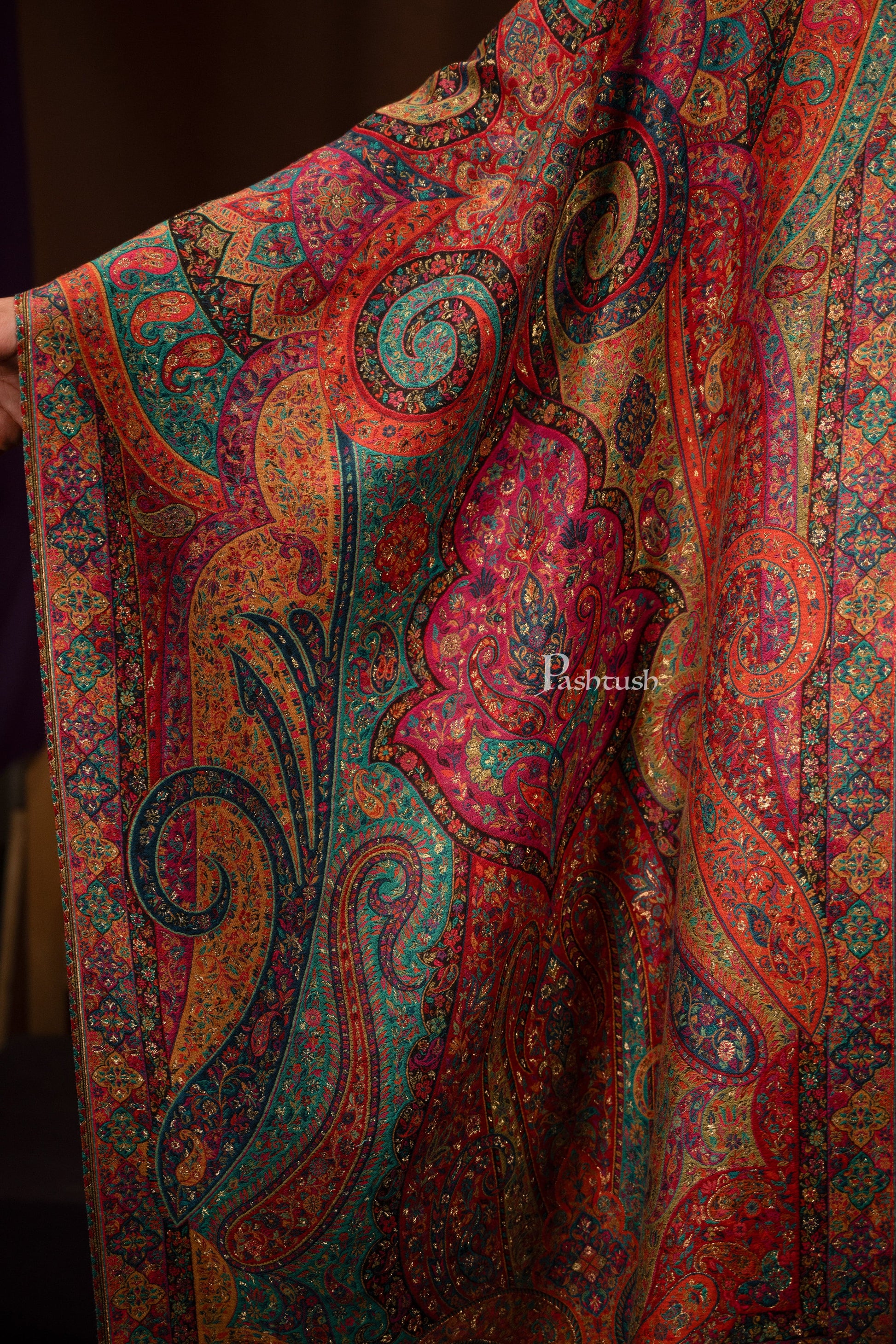 Pashtush India Mens Scarves Stoles and Mufflers Pashtush Mens Extra Fine Wool Stole, Ethnic Weave Twilight Collection Design, Multicolour