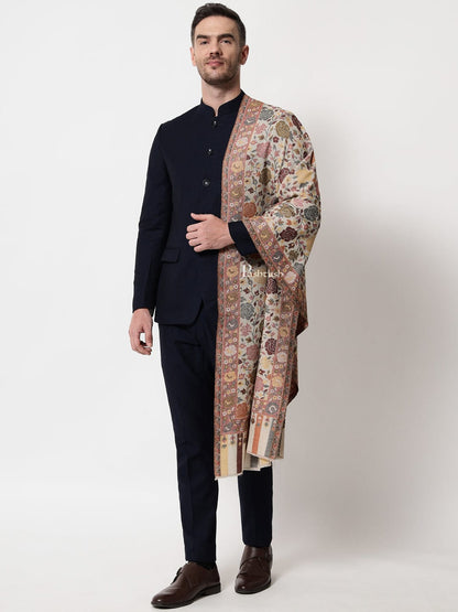 Pashtush India Mens Scarves Stoles and Mufflers Pashtush mens Extra Fine Wool stole, floral design, Multicolour