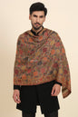 Pashtush India Mens Scarves Stoles and Mufflers Pashtush Mens Extra Fine Wool Stole, Gulabdar Woven Design, Taupe