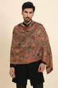 Pashtush India Mens Scarves Stoles and Mufflers Pashtush Mens Extra Fine Wool Stole, Gulabdar Woven Design, Taupe