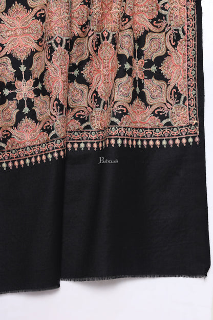 Pashtush India Mens Scarves Stoles and Mufflers Pashtush Mens Extra Fine Wool Stole, Heavy Jama Jaal Design, Black