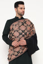 Pashtush India Mens Scarves Stoles and Mufflers Pashtush Mens Extra Fine Wool Stole, Heavy Jama Jaal Design, Black