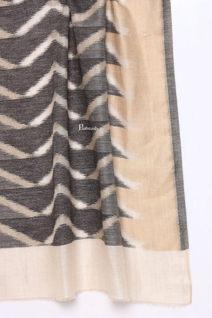 Pashtush India Mens Scarves Stoles and Mufflers Pashtush Mens Extra Fine Wool Stole, Ikkat Design, Beige