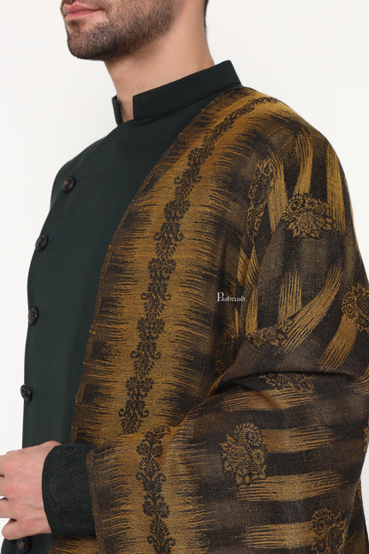 Pashtush India Mens Scarves Stoles and Mufflers Pashtush Mens Extra Fine Wool Stole, Ikkat Design, Black