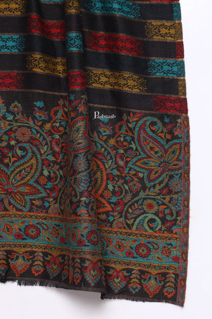 Pashtush India Mens Scarves Stoles and Mufflers Pashtush Mens Extra Fine Wool Stole, Ikkat With Zari Design, Black