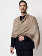 Pashtush India Mens Scarves Stoles and Mufflers Pashtush mens Extra Fine Wool stole, jacquard border design, Beige