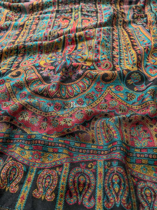 Pashtush India Mens Scarves Stoles and Mufflers Pashtush Mens Extra Fine Wool Stole, Jacquard Design, Black