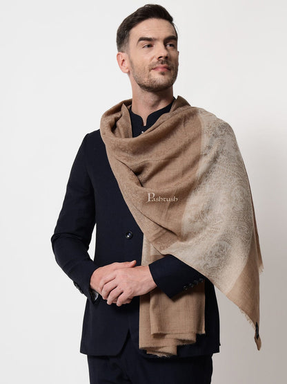 Pashtush India Mens Scarves Stoles and Mufflers Pashtush mens Extra Fine Wool stole, jacquard palla design, Taupe